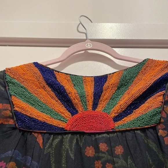 Farm Rio Rainbow Birds mixed fabric maxi dress size M - Picture 5 of 7